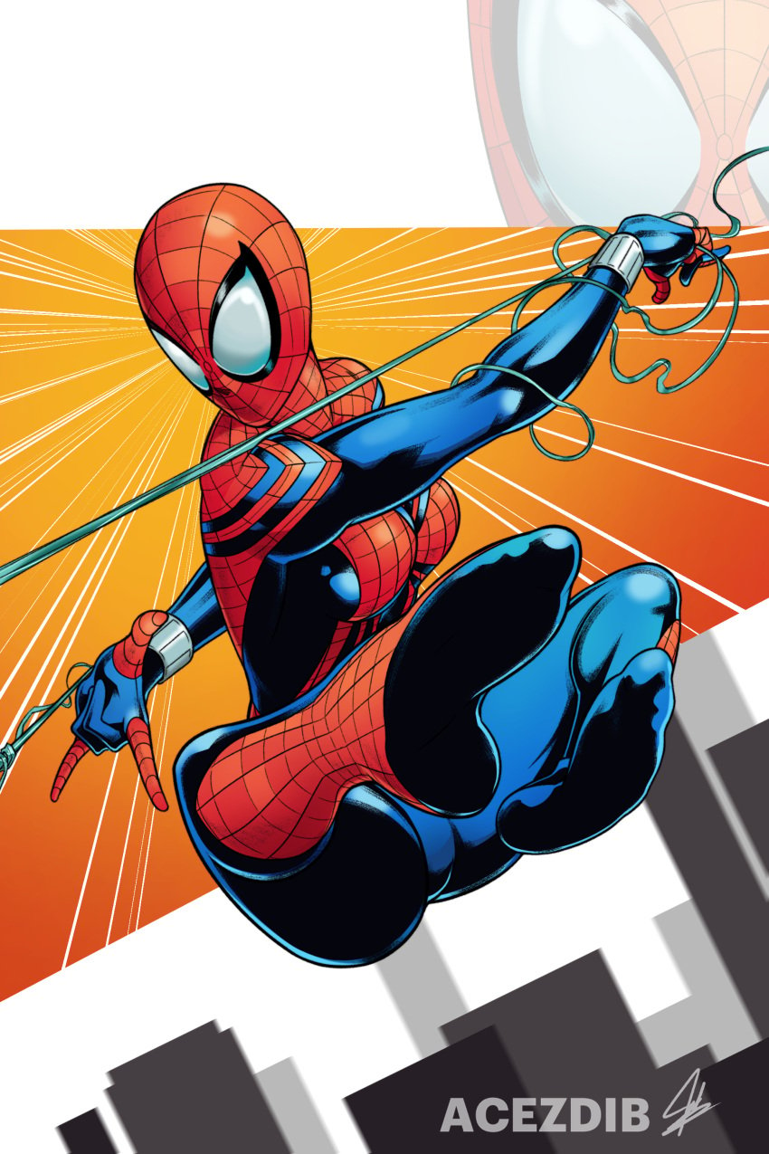 acezdib curvy flying large_ass large_breasts marvel marvel_comics mayday_parker red_suit spider-girl spider-man_(series) suit superhero webbing webs