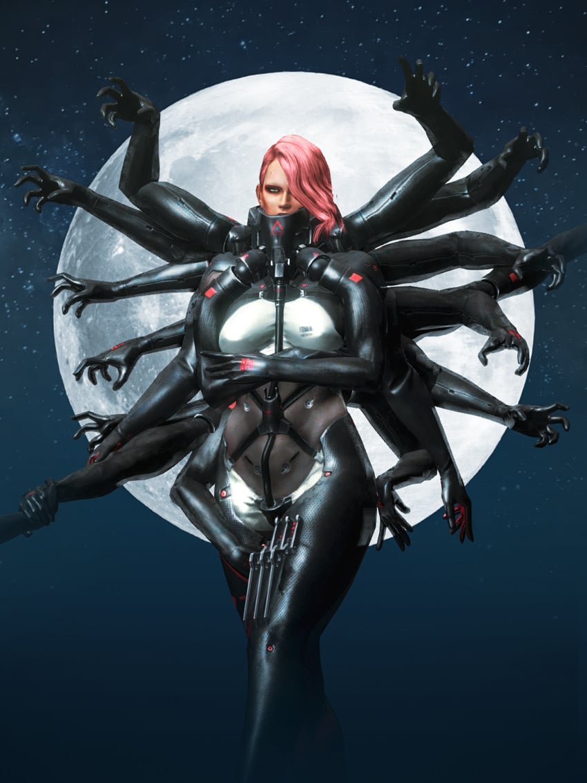 arms belly bodysuit breasts french metal_gear_rising metal_gear_rising:_revengeance mistral_(metal_gear_rising) pink_hair screenshot stellasin thighhighs tight_pants