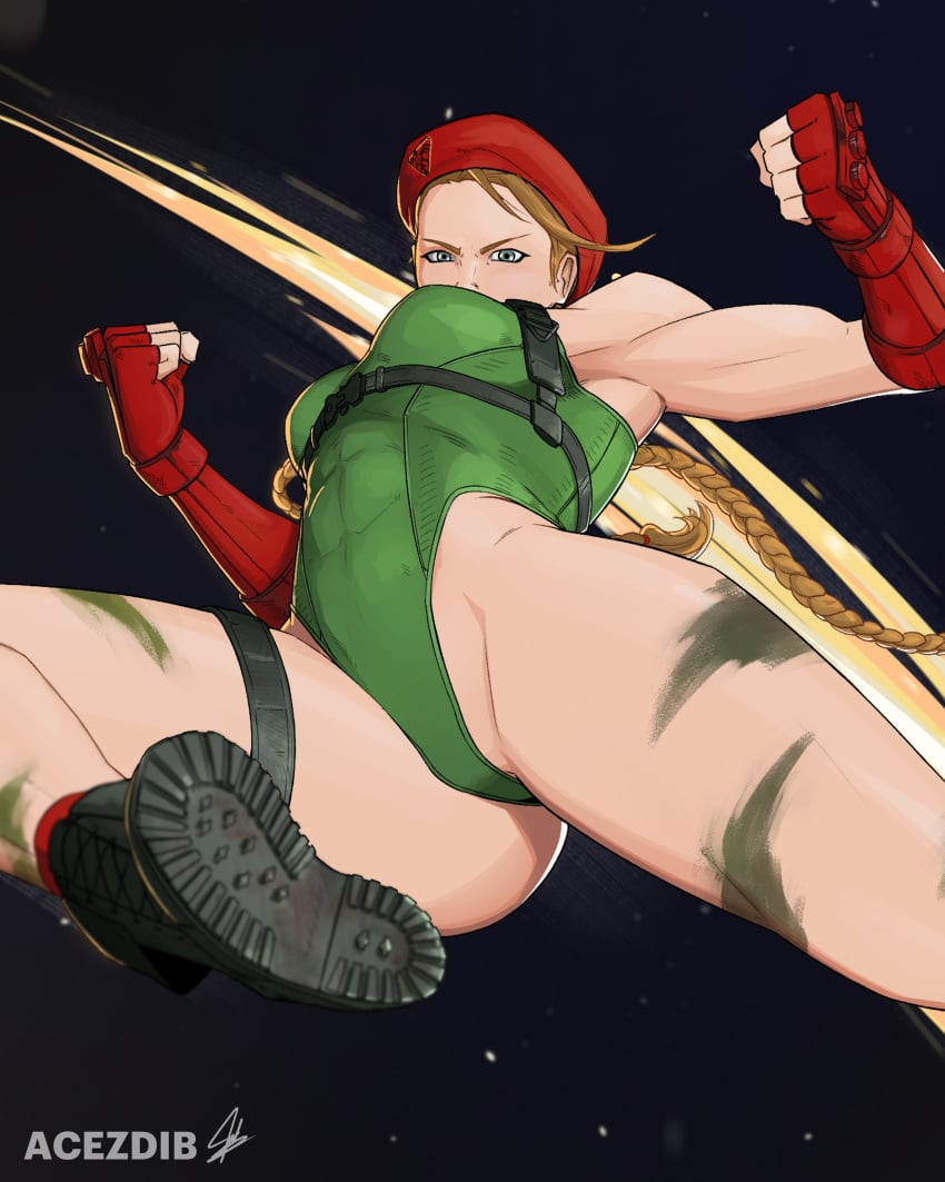 acezdib angry ass_focus blonde_hair boots braided_hair british cammy_white hat large_ass large_breasts looking_at_viewer looking_down painted_ass street_fighter