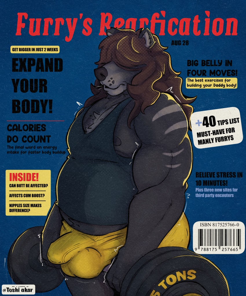 absurd_res akarism anthro balls_outline bear belly black_body black_fur bulge detailed_bulge exercise fur genital_outline hair hi_res long_hair lukka male mammal muscular penis_outline slightly_chubby solo weightlifting workout