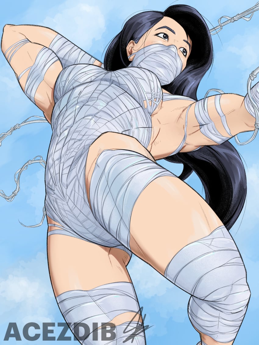 acezdib asian asian_female black_hair cindy_moon korean_female large_breasts makeshift_clothes marvel marvel_comics muscular_female silk_(marvel) spider-man_(series) web webbing wide_hips