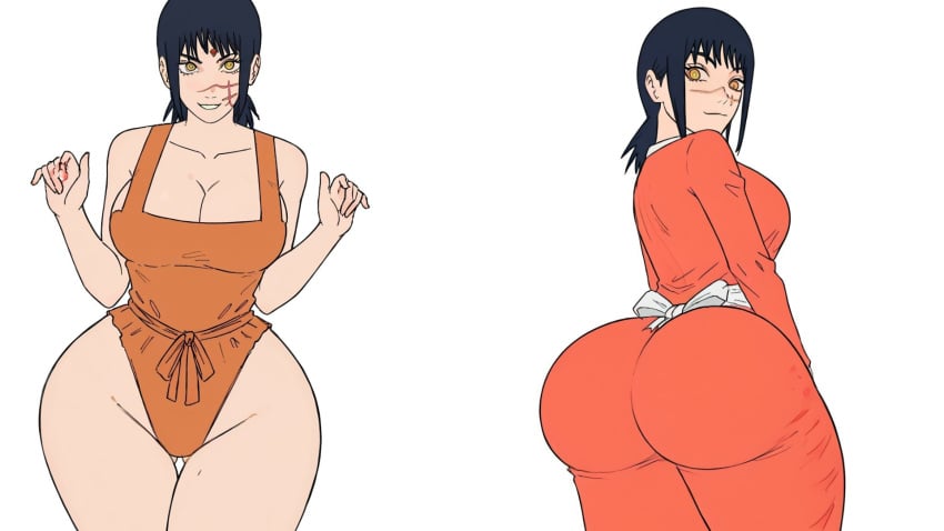 ai_generated baull-back bodysuit bubble_ass bubble_butt chainsaw_man frills front_view hi_res mitaka_asa multiple_views plump_ass ribbon romper round_butt simple_background tagme thick_ass widescreen yoru_(chainsaw_man)