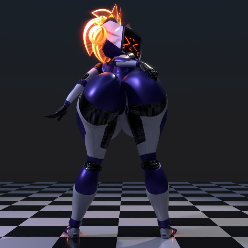 1:1 1girls 3d 3d_(artwork) abs anthro ass_focus big_ass big_breasts blender_(artwork) blue_body breasts digital_media_(artwork) female female_only fingers hi_res humanoid kerfur kerfur_omega_(votv) kerfuś machine mammal multicolored_body nude orange_eyes orange_hair peachhqa pussy robot robot_humanoid screen screen_face smile solo thick_thighs voices_of_the_void wide_hips