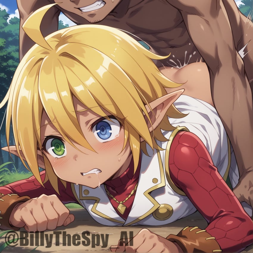 ai_generated aura aura_bella_fiora billythespy blonde_female blonde_hair brown_skin clothed doggy_style elf overlord_(maruyama)