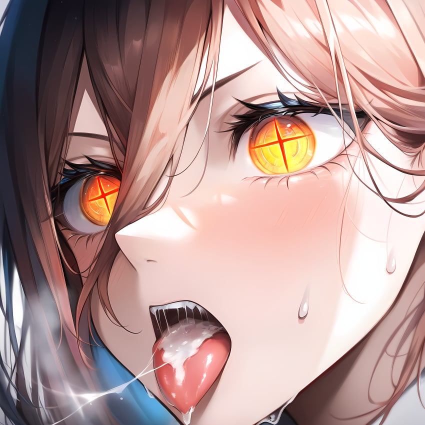 1girls after_blowjob ai_generated blonde_hair blush chainsaw_man close-up cross-shaped_pupils cum cum_drip cum_in_mouth cum_on_tongue cum_string cum_trail cumshot day dripping drooling eyebrows eyelashes eyes face_closeup hair_between_eyes hi_res highres izacru0 light light_skin long_hair looking_pleasured mouth_shot no_background nose open_mouth power_(chainsaw_man) red_eyes saliva solo solo_female solo_focus sweat sweatdrop teeth teeth_showing tongue tongue_out two_tone_eyes very_high_resolution yellow_eyes