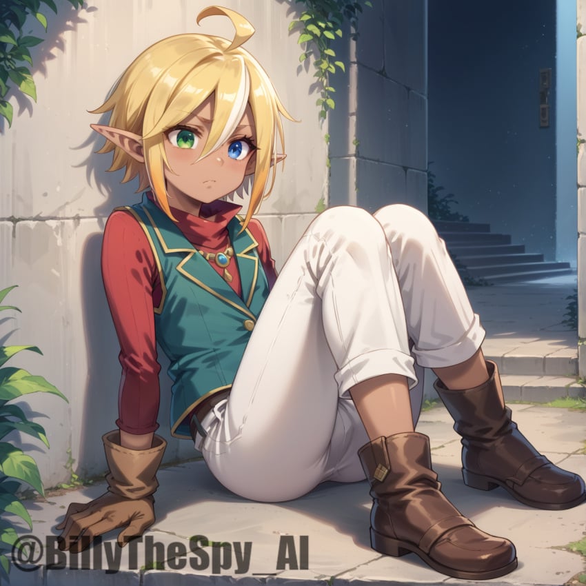 ai_generated aura aura_bella_fiora billythespy blonde_female blonde_hair brown_skin clothed elf overlord_(maruyama)