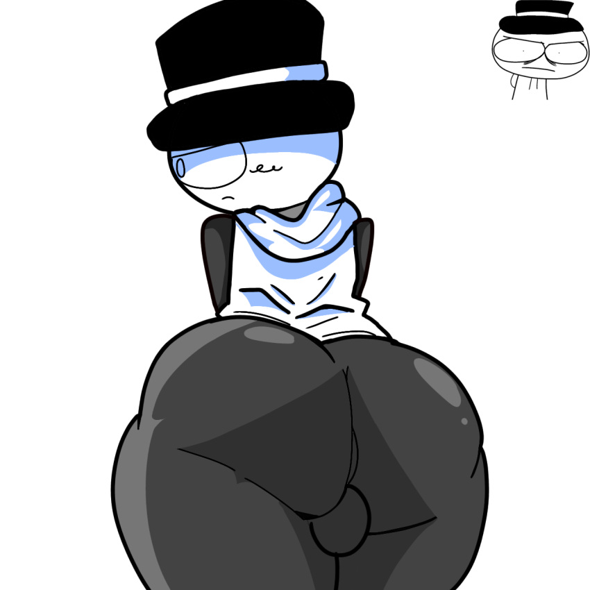 annoyed annoyed_expression ass ass_focus big big_ass big_butt big_head black_legs blush jiggling_ass nameless_(that_one_goofy_show) nameless_v30 that_one_goofy_show toony top_hat white white_body white_hoodie