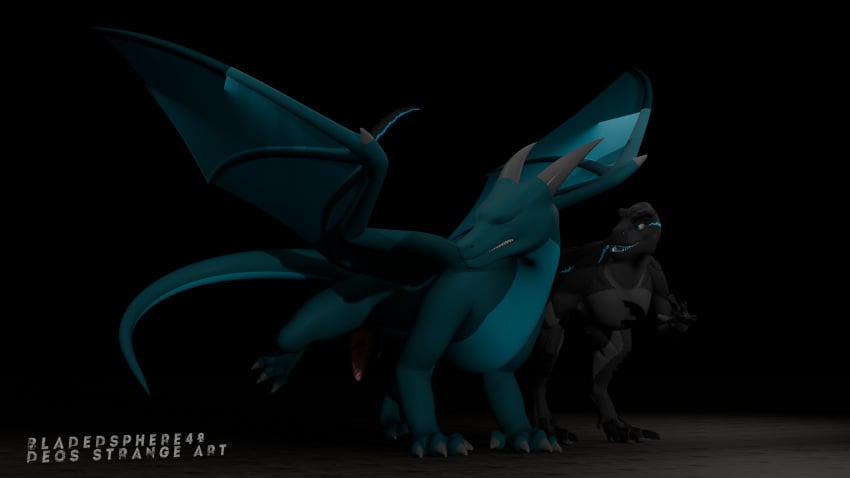 blade_(bladedsphere48) blender_eevee deosstrangeart dinosaur dragon duo european_mythology female feral genitals hi_res male mythological_creature mythological_scalie mythology penis prehistoric_species reptile scalie western_dragon ziina