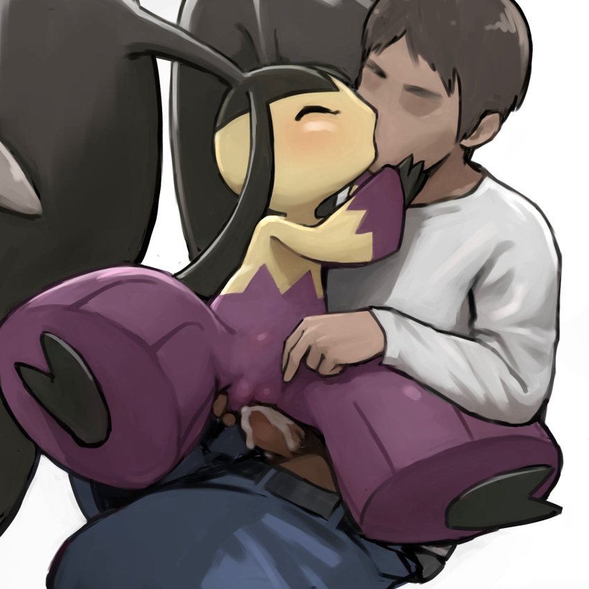 1girls blush closed_eyes clothed clothed_sex clothing cum cum_in_pussy cum_inside cum_on_penis duo erection female female_on_top feral hi_res human human_on_feral human_on_humanoid humanoid interspecies kissing male male_human/female_pokemon male_on_feral male_penetrating mammal mawile mega_evolution mega_mawile nintendo open_mouth pants penetration penis pokemon pokemon_(species) pokephilia pussy sex shirt simple_background size_difference spread_legs straight vaginal_penetration video_games white_background youjomodoki