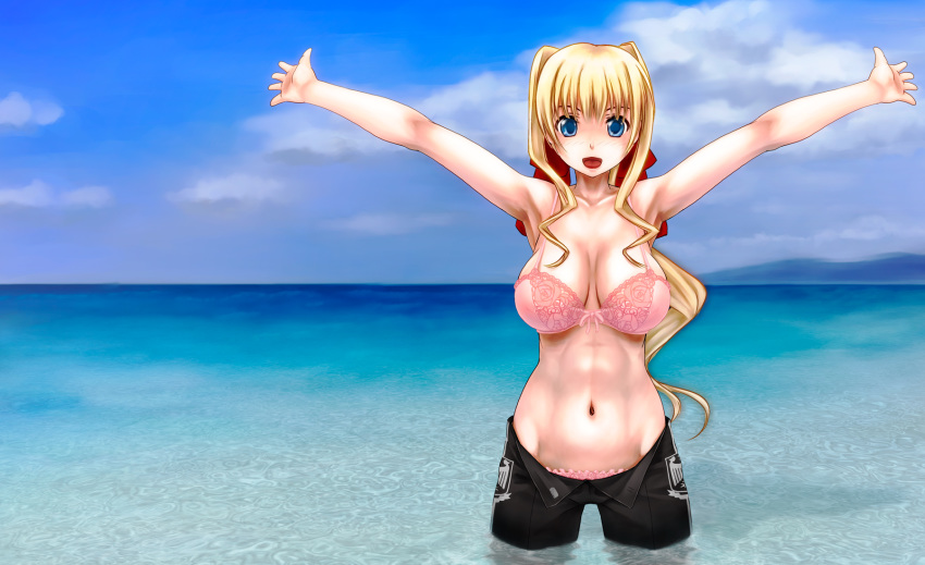 beach blonde_hair blue_eyes bra breasts female ilfriede_von_feulner looking_at_viewer muv-luv muv-luv_alternative_chronicles scharfschutze the_euro_front