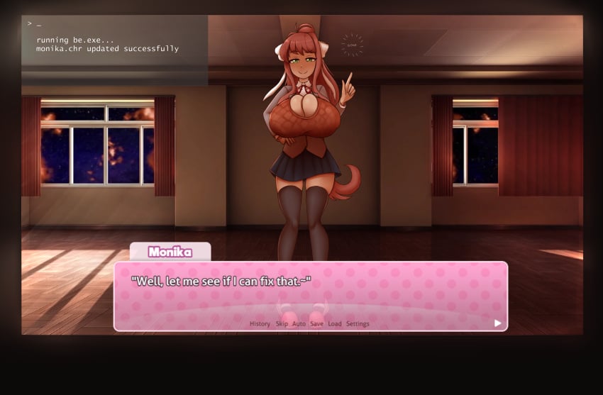 1girls 2021 alternate_version_available anime_style big_breasts blazer breast_expansion breast_growth breasts brown_hair cleavage color ddlc_text_box dialogue doki_doki_literature_club expansion female female_only hand_on_hip hi_res high_res high_resolution human human_only just_monika large_breasts looking_at_viewer metachoke monika_(doki_doki_literature_club) not_furry school_uniform sequence skirt smile smiling smiling_at_viewer solo solo_female text text_box thighhighs tight_clothes tight_clothing white_bow