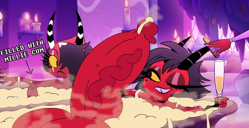 2futas accurate_art_style after_orgasm bathing bathing_in_cum bathtub beauty_mark covered_in_cum cum_bath demon demon_girl demon_horns dripping_cum edit edited edited_image edited_screencap excessive_cum futa_only futanari helluva_boss huge_balls huge_cock hyper hyper_balls hyper_penis imp impressed incest jealous massive_balls massive_penis milkbuni millie_(helluva_boss) penis_size_difference post_orgasm red_skin sallie_may_(helluva_boss) sisters small_penis speechless veiny_penis winking