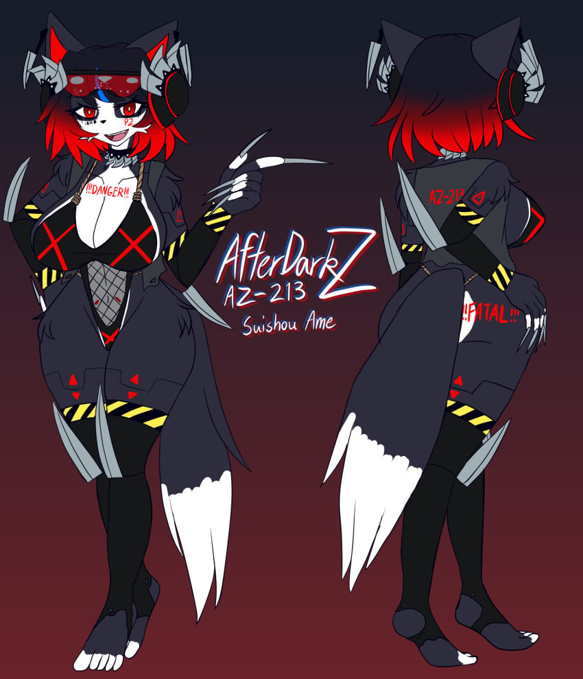 2024 afterdarkz airiin220 big_ass big_breasts blades breasts character_sheet choker cleavage cyberairiin_(airiin220) female female_only furry furry_female furry_only knife leotard sawblade short_hair stockings suishou_ame tattoo