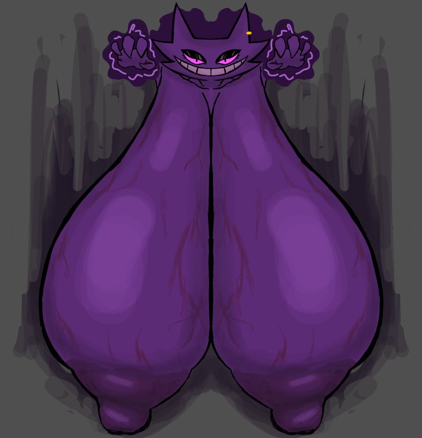 big_areola breasts_bigger_than_head gengar ghost_girl hard_nipples huge_breasts huge_nipples hyper_breasts oc piercing pokemon pokemon_(species) purple_body smug_face srsombrio veiny_breasts