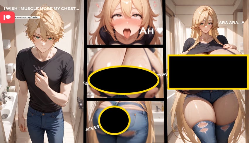 aged_up ahe_gao ai_generated ass_expansion big_ass big_breasts breast_expansion ejaculation long_hair milf tktbro transformation very_long_hair