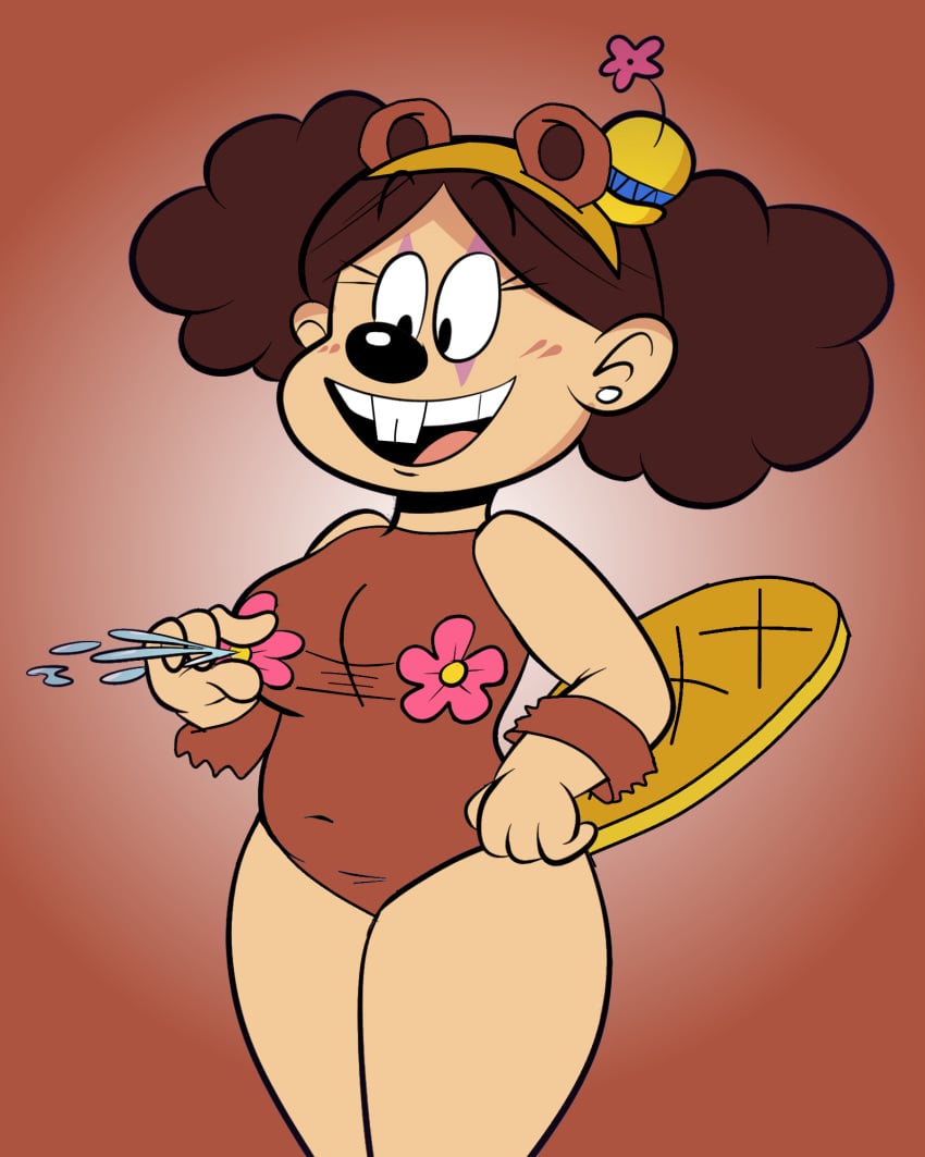 beaver_tail black_nose brown_hair buckteeth clown clown_hat giggles_(the_loud_house) nickelodeon swimsuit the_loud_house water