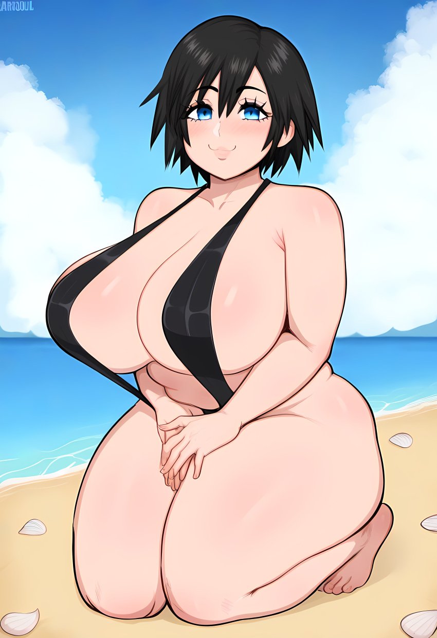 ai_generated beach bikini chubby huge_breasts kingdom_hearts xion