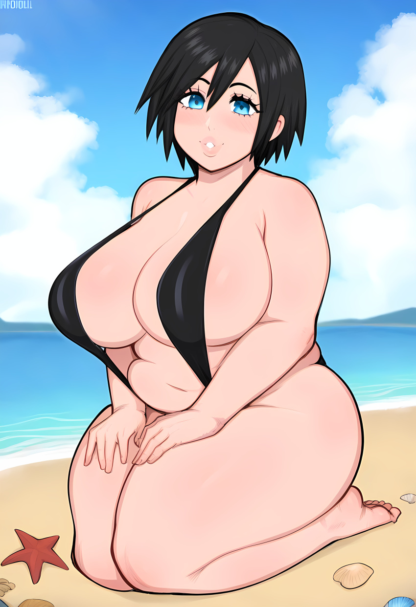 ai_generated beach bikini chubby huge_breasts kingdom_hearts xion