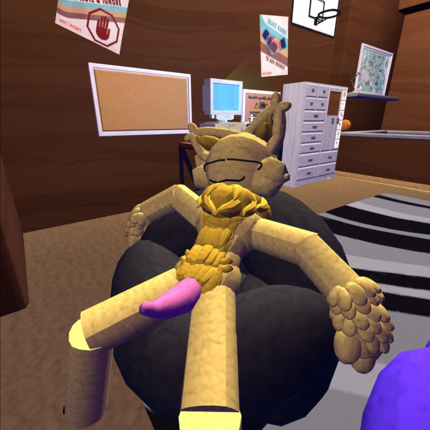 bean_bag cum_on_body cute furry furry_only rec_room sitting sleeping tentacle_dick