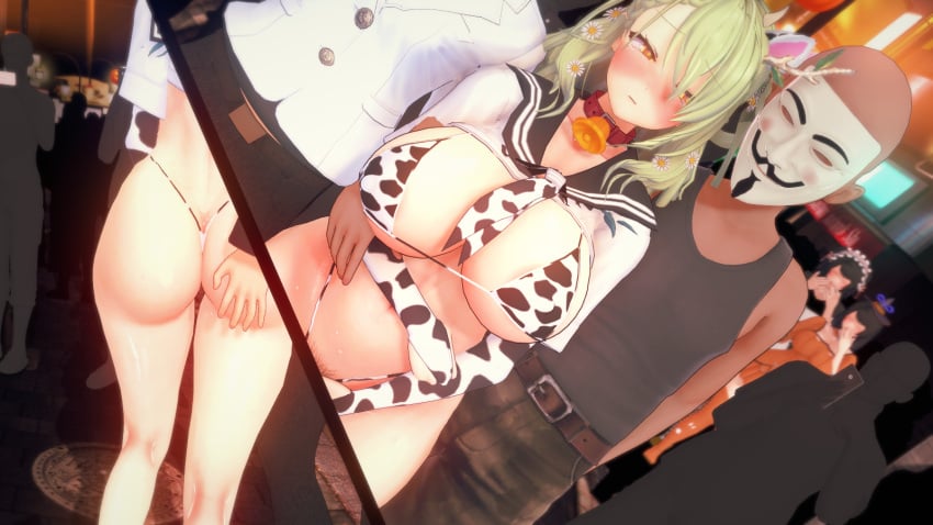 big_ass big_breasts ceres_fauna cowkini groping hololive hololive_english koikatsu public_exposure public_humiliation public_indecency virtual_youtuber