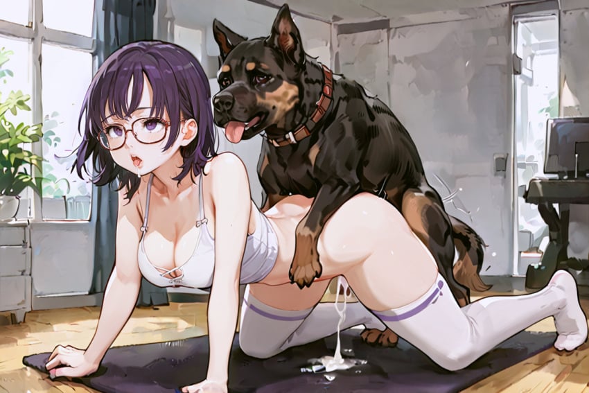 1dog 1girls ai_generated himeno_akari lazor tagme zoophilia