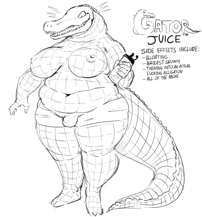 2023 5_fingers after_transformation alligator alligatorid anthro barefoot belly belly_rolls big_breasts black_and_white bottle bottomwear breasts bulge claws clothed clothing container crocodilian deep_navel detailed_bulge digital_media_(artwork) dunnhier1 english_text feet finger_claws fingers full-length_portrait gynomorph happy hi_res holding_bottle holding_container holding_object intersex looking_down monochrome navel nipples open_mouth open_smile overweight overweight_anthro overweight_gynomorph overweight_intersex portrait profanity reptile scales scalie sharp_teeth shorts shorts_only smile snout solo spiked_tail spikes spikes_(anatomy) standing tail teeth text thick_thighs three-quarter_view tight_bottomwear tight_clothing tight_shorts toe_claws toes tongue topless trademark wide_hips