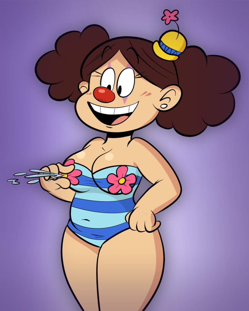 brown_hair clown clown_hat clown_nose giggles_(the_loud_house) nickelodeon scobionicle99 swimsuit the_loud_house watermark