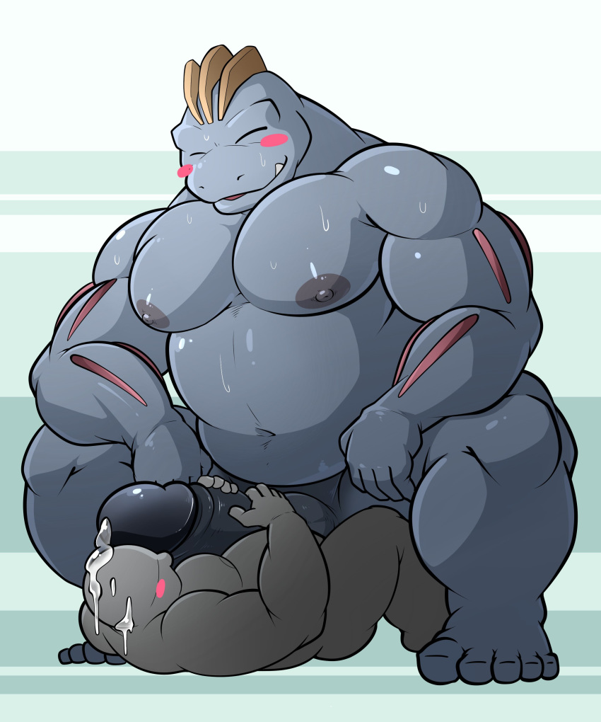 2boys anonymous anthro areola ass barazoku barefoot biceps big_dom_small_sub big_muscles big_pecs big_penis blush closed_eyes crouching cum cum_on_face cum_on_penis cum_string erection gay handjob hi_res interspecies lying machoke maldu male male_only manly musclechub musclegut muscular navel nintendo nipples nude on_back on_floor open_mouth orgasm pecs penis pokemon pokemon_(species) sharp_teeth size_difference slightly_chubby spread_legs spreading teeth thick_penis triceps video_games yaoi