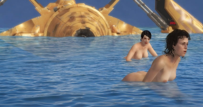 2girls 3d alien_(franchise) annalee_call ellen_ripley female female_only jc-starstorm nude sea swimming water