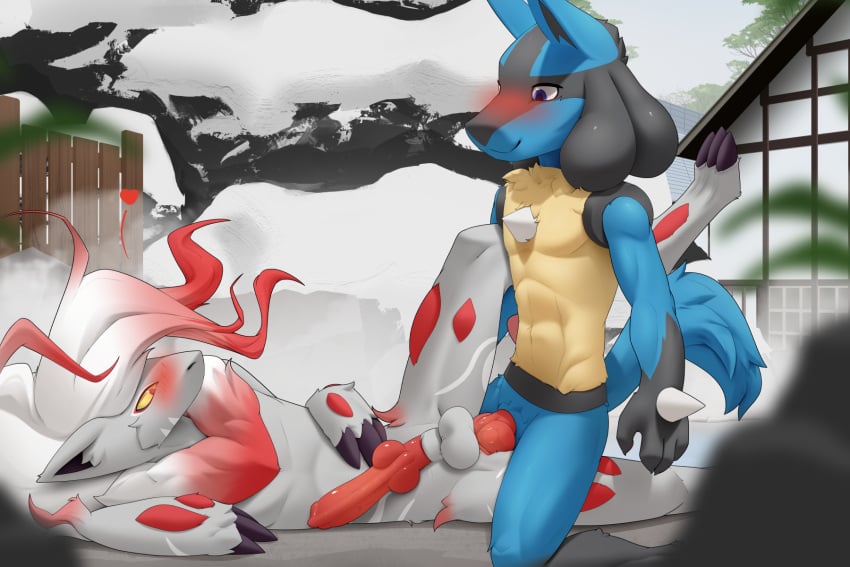 anal anal_sex animal_genitalia animal_penis anthro canine_genitalia canine_penis generation_4_pokemon generation_8_pokemon genitals hi_res hisuian_form hisuian_zoroark lucario male male/male nintendo penetration penis pokemon pokemon_(species) regional_form_(pokemon) steel_cat