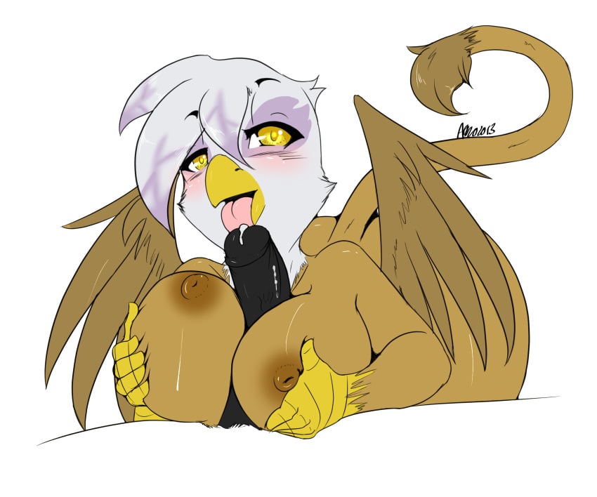 2013 anthro avante92 avian beak beakjob bent_over big_breasts black_penis blush breasts cum disembodied_penis duo erection feathered_wings feathers fellatio female friendship_is_magic gilda_(mlp) gryphon hi_res humanoid_penis licking looking_at_viewer male my_little_pony nipples oral paizuri penis penis_lick sex solo_focus straight tongue tongue_out vein wings