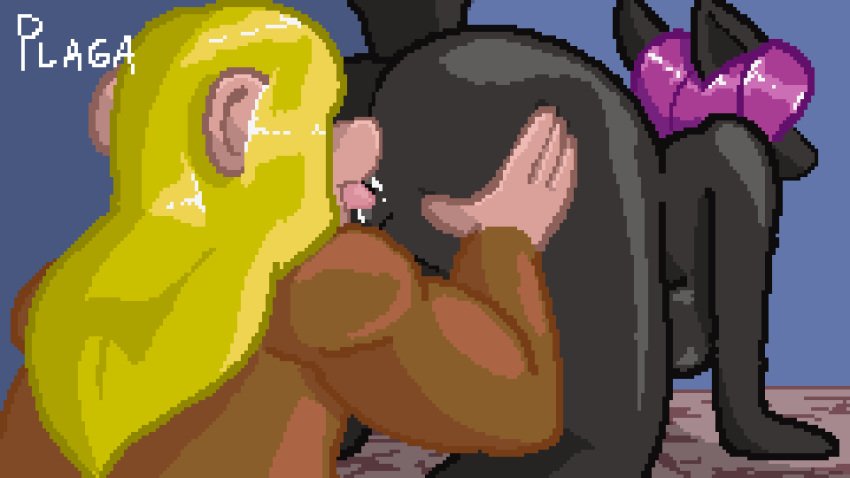 2017 anal anilingus animated anthro ass big_ass big_butt black_body black_fur blonde_hair brown_body brown_fur butt character_request fat_ass female female/female female_only females_only hair licking licking_anus licking_ass mammal mouth_on_ass oral original original_character original_characters pixel plaga purple_hair rimming sex slightly_chubby thick_thighs tongue wet_anus yuri