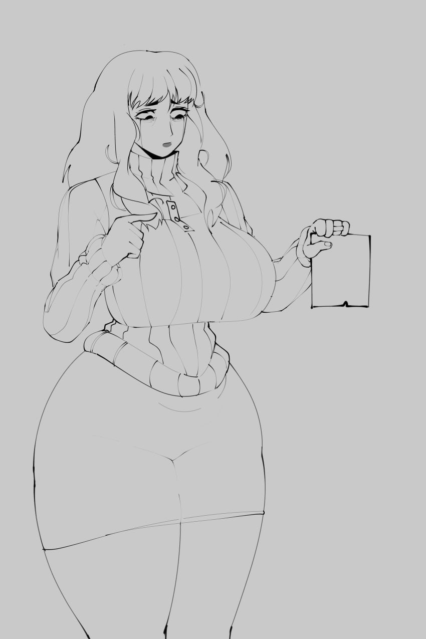 1girls artist_request big_breasts breasts curvy greyscale huge_breasts long_hair ribbed_sweater rosemary_walten sketch skirt solo sweater the_walten_files thick_thighs thighs wide_hips