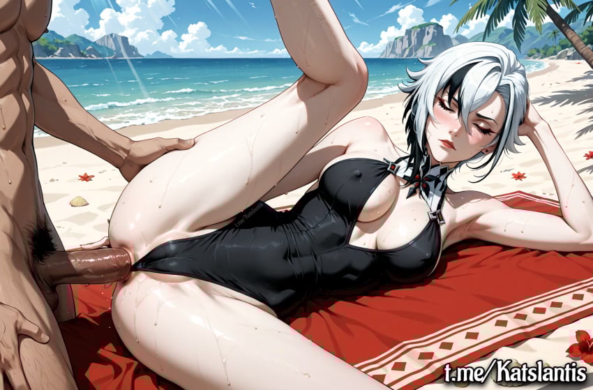 1girls 1male 1male1female ai_generated anal_sex arched_back arlecchino_(genshin_impact) beach black_swimsuit blush breasts cleavage closed_eyes cum_drip cum_in_ass cum_inside curvy curvy_ass curvy_female curvy_figure curvy_hips curvy_thighs dark-skinned_male dark_skin day expressionless_sex female genshin_impact human human_female intercourse interracial interracial_couple interracial_sex legs_up legs_up_sex light-skinned_female light_skin male male/female missionary_position missionary_sex nipples nipples_covered nipples_visible_through_bikini nipples_visible_through_bra nipples_visible_through_clothing outdoors penetration_through_clothing round_ass see-through see-through_bra see-through_clothing see-through_panties see-through_swimsuit sex sex_from_behind sideboob slim_waist slingshot_swimsuit soft_breasts sweating swimsuit swimsuit_aside swimsuit_pull tight_clothing vaginal_penetration wet_skin