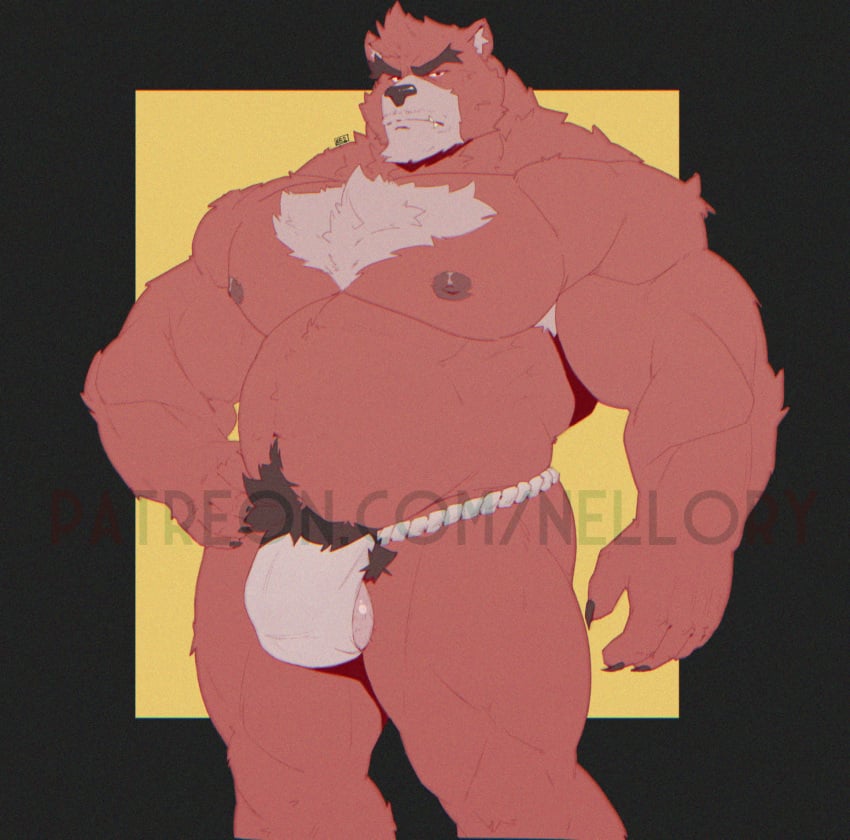 anthro asian_clothing ball_slip barazoku bear belly belly_hair body_hair bulge chest_hair clothed clothing dark_nipples digital_drawing_(artwork) digital_media_(artwork) east_asian_clothing eyebrows fundoshi fundoshi_only happy_trail hi_res japanese_clothing kumatetsu male mammal mature_male mr_nellory musclegut muscular muscular_anthro muscular_male pecs pubes solo text the_boy_and_the_beast thick_eyebrows thick_thighs topless topless_anthro topless_male underwear underwear_only url white_clothing white_fundoshi white_underwear