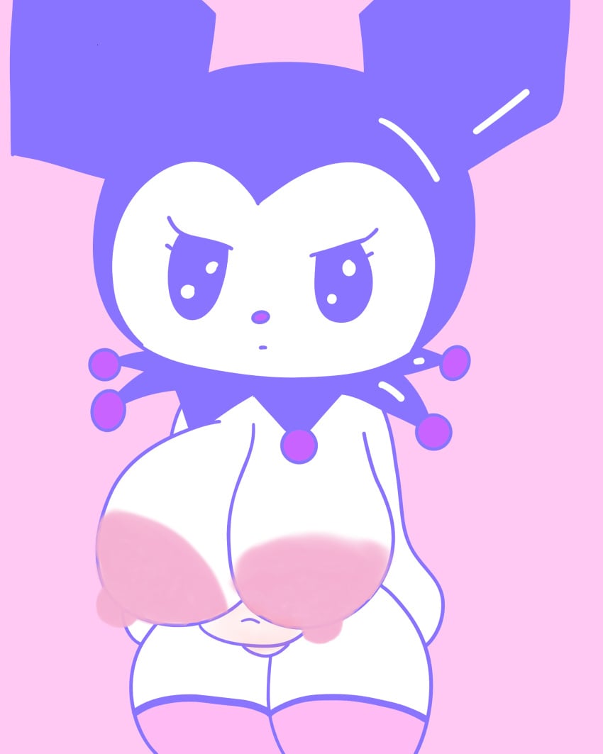 1female 1girls 2d 2d_(artwork) 2d_artwork areolae big_areola big_breasts black_hat breasts breasts_bigger_than_head breasts_out curvaceous curvy curvy_body curvy_female curvy_figure cute cute_face cute_female cute_girl cyka♡ exposed_breasts female hat hat_only huge_breasts kuromi large_breasts looking_at_viewer nipples onegai_my_melody pastel pastel_colors pink_background sanrio short_girl shortstack simple_background solo solo_female solo_focus sparkles sparkling_eyes stockings thick_thighs thighhighs thighs