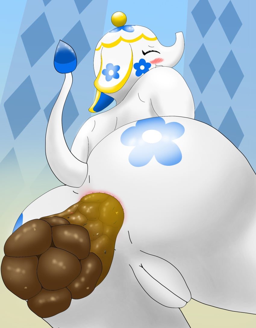 2023 absurd_res animal_crossing anthro anus ass big_butt biped blush butt_focus closed_eyes curvy_figure drain_scat elephant elephantid eyelashes feces feces_in_ass female genitals hi_res inside low-angle_view mammal nintendo nude presenting proboscidean proboscis_(anatomy) pussy rear_view scat solo tail tail_tuft teapot thick_thighs tia_(animal_crossing) trunk_(anatomy) tuft white_body wide_hips worm's-eye_view