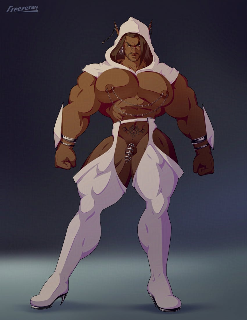 1boy armor bara barbarian big_bottom chastity chastity_cage dark-skinned_male dark_skin dungeons_and_dragons elf fantasy freezeray04 gay gay_male heel_boots heels hood hood_up huge_cock huge_pecs large_breasts large_pecs large_penis male male/male male_only male_with_breasts moobs muscular muscular_male nipple_piercing pecs pectorals pubic_tattoo skimpy skimpy_armor skimpy_clothes slutty slutty_clothes solo solo_focus tattoo thigh_boots thigh_highs thighhighs tiny_waist vane_(freezeray04) wide_hips yaoi