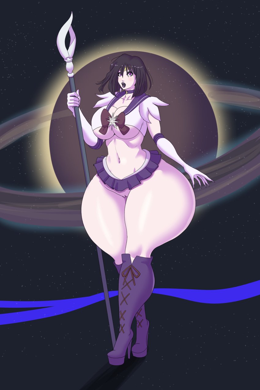 aged_up annon bimbo bimbo_body bimbo_lips bimboannon bimbofication bimbofied bishoujo_senshi_sailor_moon clothing collar exposed_chest female high_heels hotaru_tomoe huge_ass huge_breasts hyper_breasts large_breasts lipstick nail_polish pussy sailor_saturn skirt thick_lips thick_thighs toned_stomach wide_hips