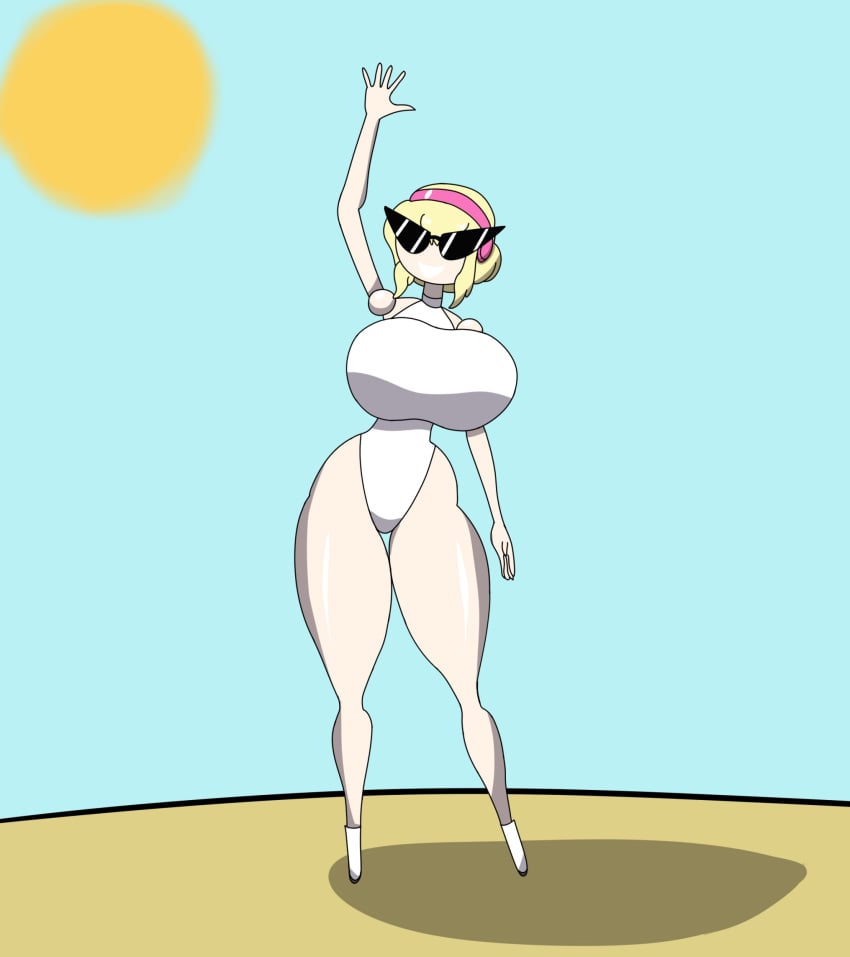 aigis_(persona) armpits ass bimbo bimbo_body bimbofication bimbofied body_modification breasts crabla dollification female huge_breasts huge_thighs implied_transformation knick_knack permanent_smile persona persona_3 short_hair smile sunglasses sunglasses_on_face sunnification thick_thighs thin_waist tinted_eyewear transformation wide_hips