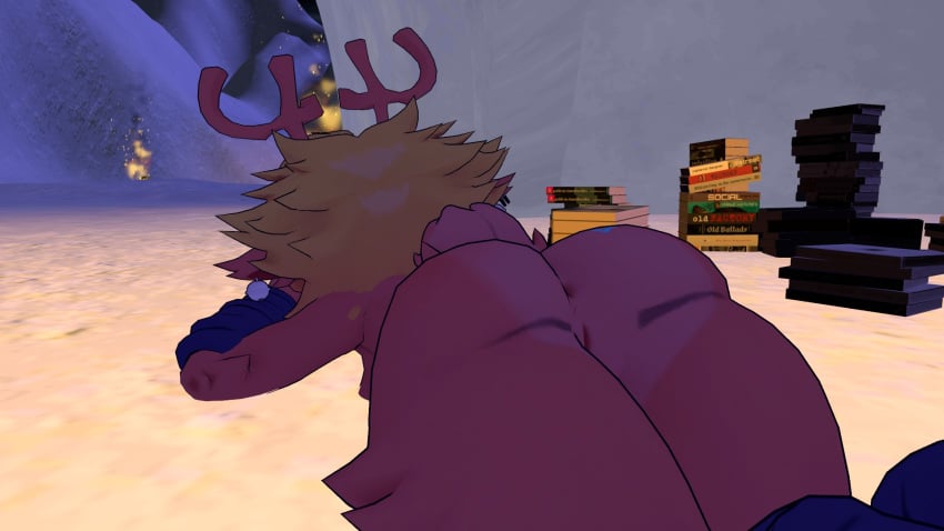 anthro antlers ass ass_hole asshole big_ass cryptiacurves deer deer_girl deltarune fur furry laying_down laying_on_floor laying_on_stomach noelle_holiday pussy vrchat vrchat_avatar