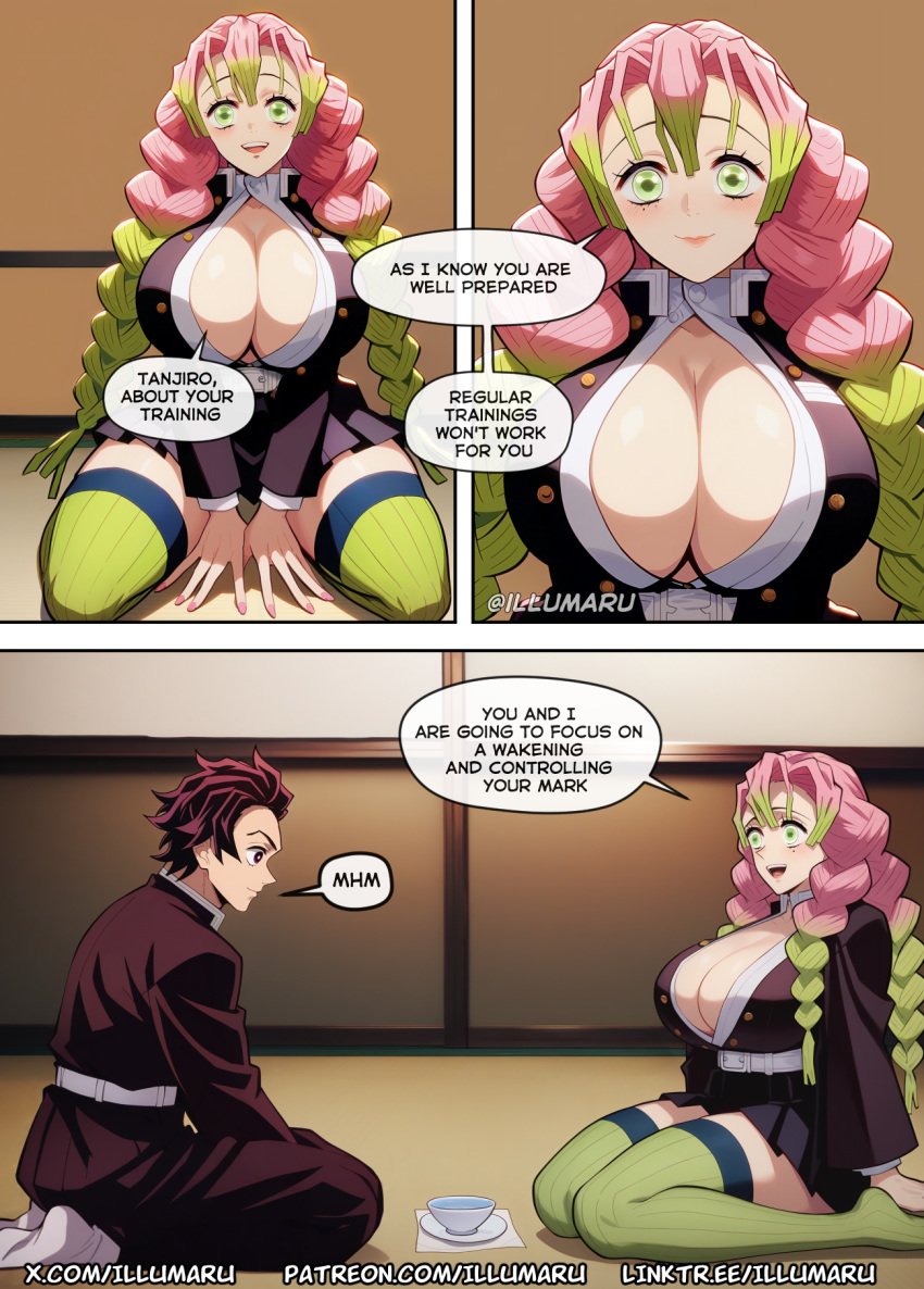 1boy 1boy1girl 1girls 2024 ai_generated comic curvaceous curvy curvy_body curvy_female curvy_figure demon_slayer detailed doujinshi english_text female female_focus hi_res illumaru kamado_tanjirou kanroji_mitsuri kimetsu_no_yaiba large_ass large_breasts manga panties sound_effects stable_diffusion stockings tanjiro_kamado text thick_thighs thighhighs voluptuous voluptuous_female webcomic wide_hips