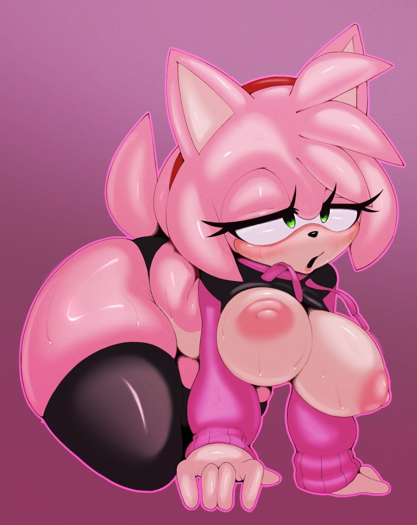 1girls 2d absurd_res amy_rose areola areolae better_version better_version_at_source big_breasts breasts clothed clothing cropped_hoodie digital_art digital_media ephemilie eulipotyphlan eyelashes eyes female fur green_eyes hair handwear hedgehog hedgehog_girl hi_res horny_female legwear mammal meme nipples orgasm paggi_outfit pink_body sega simple_background solo sonic_(series) sonic_the_hedgehog_(series) sweaty_female tail thigh_highs white_sclera