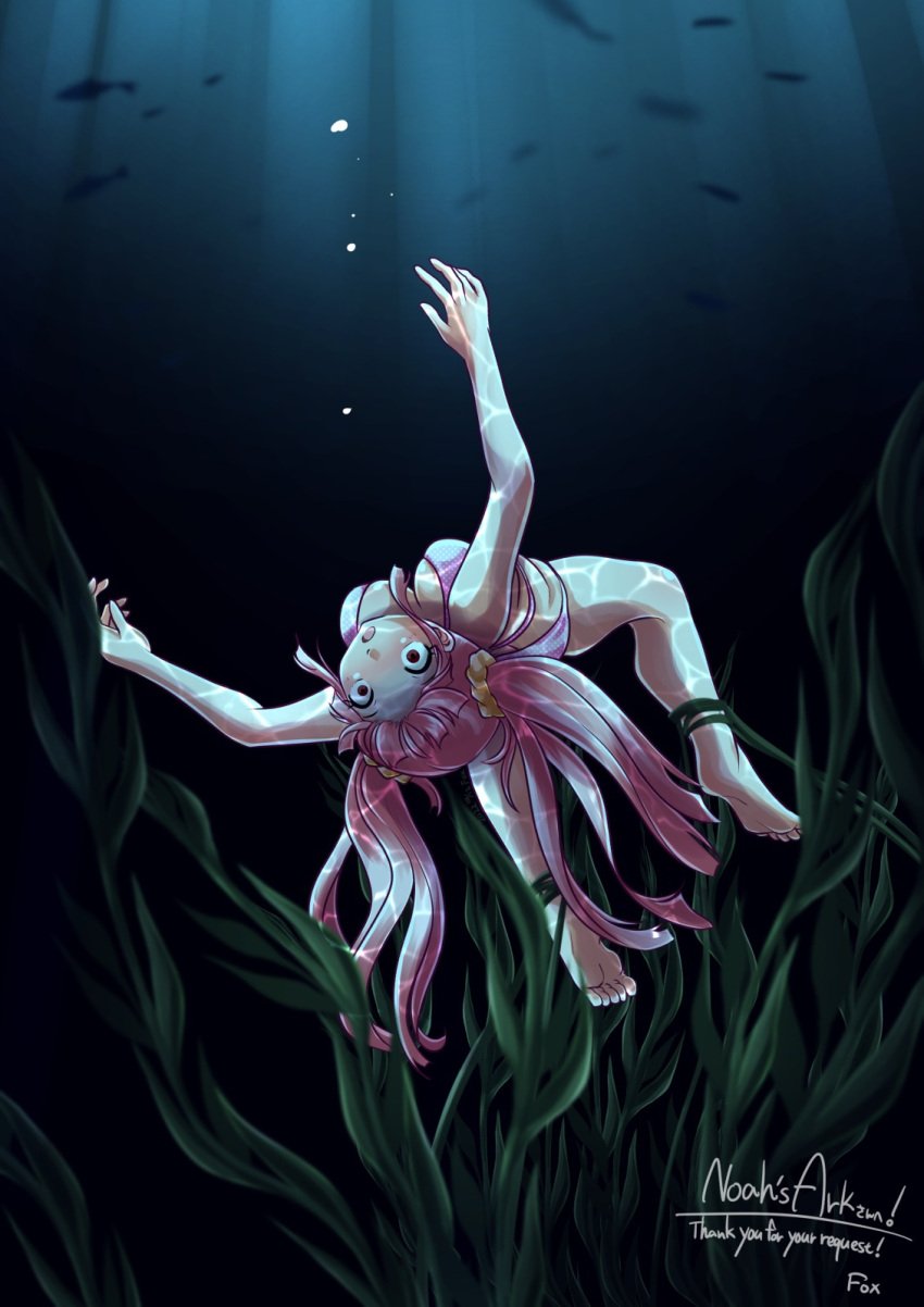 asphyxiation big_breasts bikini breasts brown_eyes corpse death drowned drowning empty_eyes feet female female_only fish foxeye_(artist) original pink_hair polon_(foxeye) predicament_bondage restrained seaweed solo solo_female swimsuit tangled_up thick_thighs twintails underwater