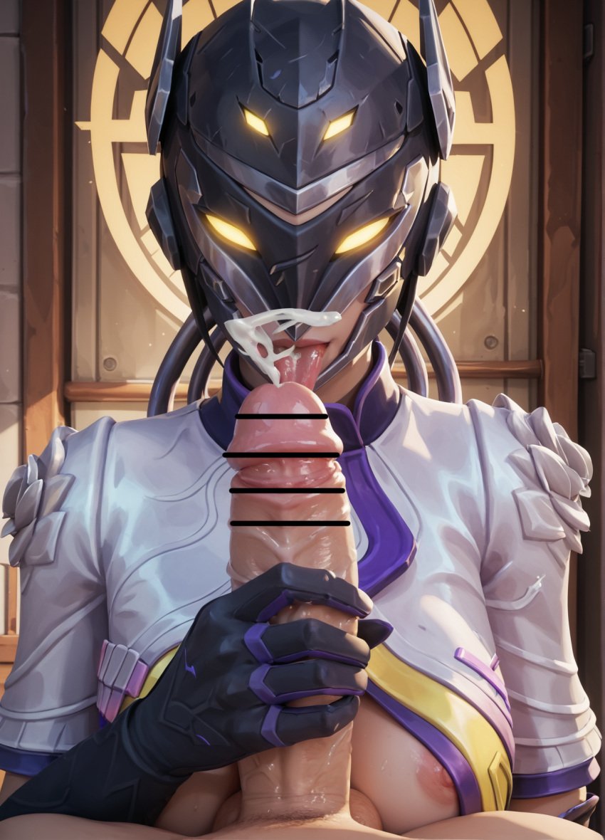 1boy 1girls absurdly_large_cock ai_generated breasts breasts_out censored cum cum_in_mouth mask masked masked_female riot_games tagme valorant vyse_(valorant)