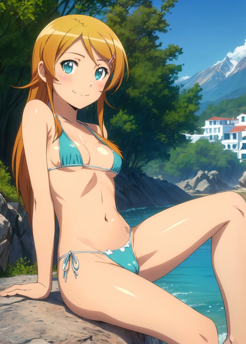 1girls 2d ai_generated aqua_eyes athletic athletic_female bare_shoulders belly big_ass bikini bikini_bottom bikini_top blonde_hair blue_eyes cameltoe chest curvy curvy_figure cute cute_face detailed eyelashes eyeshadow female female_only fit fit_female focus hair_ornament high_quality kirino_kosaka kousaka_kyousuke legs light-skinned_female light_skin lips lipstick long_hair looking_at_viewer makeup mascara mature medium_breasts midriff naked navel nero100 ore_no_imouto_ga_konna_ni_kawaii_wake_ga_nai pale-skinned_female pale_skin petite petite_body posing seductive seductive_look sling_bikini stable_diffusion tagme thighs young younger_female