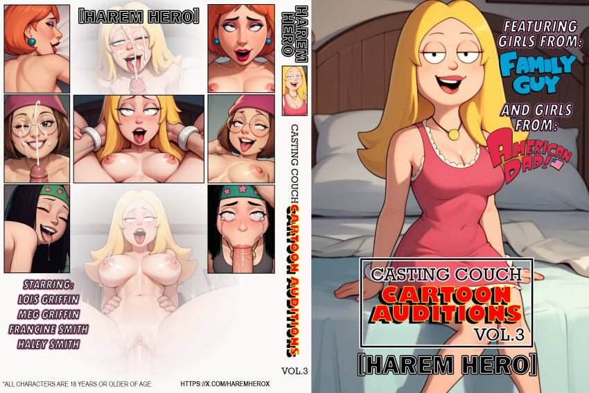 ai_generated american_dad big_breast big_penis boobjob comic_cover cowgirl_position cumshot cumshot_in_mouth cumshot_on_face family_guy francine_smith haley_smith handjob lois_griffin meg_griffin milf missionary moaning moaning_in_pleasure paizuri reverse_cowgirl_position slut the_harem_hero