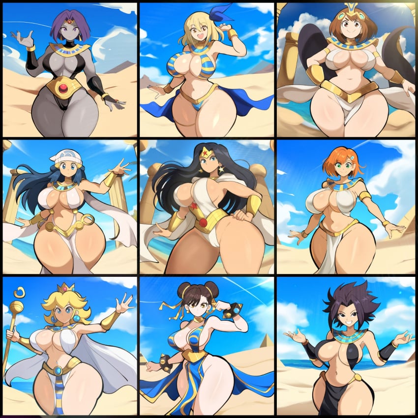 9girls ai_generated alien alien_girl amazon amazonian cameltoe caulifla chun-li collage company_connection costume crossover dawn_(pokemon) dc dc_comics desert diana_prince dragon_ball dragon_ball_super eastern_and_western_character egyptian_clothes fairy_tail gwen_tennyson large_breasts lucy_heartfilia mario_(series) mullon multiple_girls my_hero_academia nintendo novelai ochako_uraraka pelvic_curtain pokemon pokemon_(anime) pokemon_dppt princess_peach raven_(dc) revealing_clothes saiyan solo street_fighter superheroine teen_titans thick_thighs uraraka_ochako warner_brothers wonder_woman wonder_woman_(series)