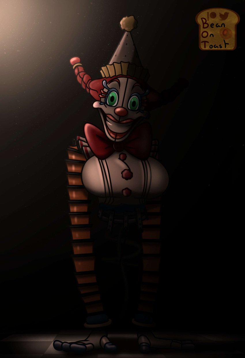 2024 2d 2d_(artwork) 2d_artwork animatronic animatronic_female beanontoast big_breasts clown five_nights_at_freddy's five_nights_at_freddy's:_secret_of_the_mimic jackie_(fnaf) long_arms red_hair robot robot_girl rule_63 the_mimic_(fnaf) white_skin