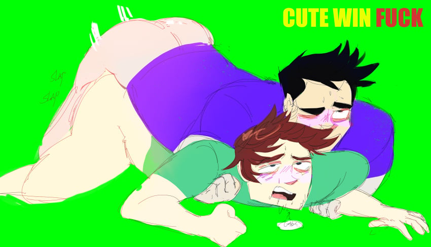 2boys ass blush cute_win_fail gabuscus gay green_background half-dressed half_naked male_focus male_only sweat tobuscus yaoi youtube